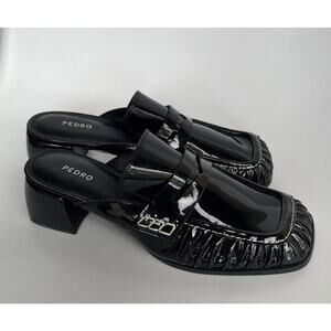PEDRO Size 38 BLACK Patent MULES SLIDES SHOES